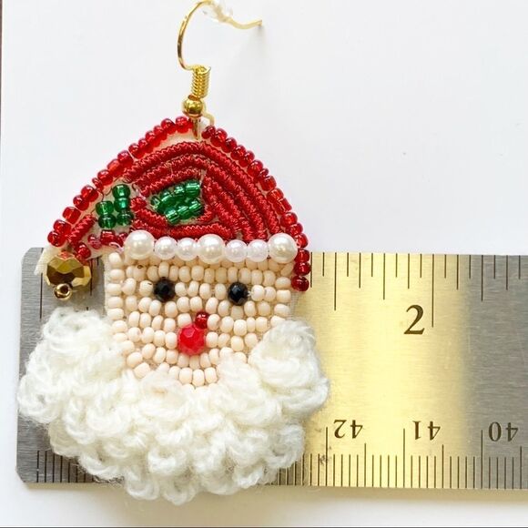 Boho Seed Beaded Big Beard Christmas Santa Claus Earrings - Picture 6 of 9